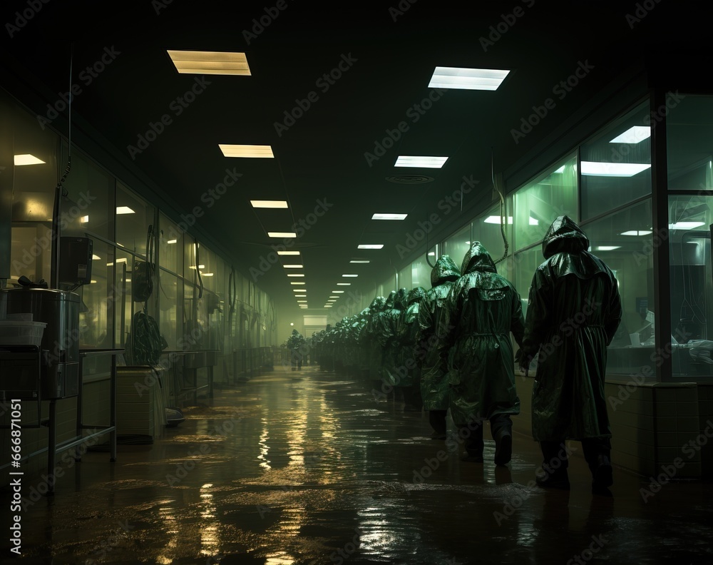 crew with protective work wear in a dark interior, generative ai crew with protective work wear in a dark interior, generative ai