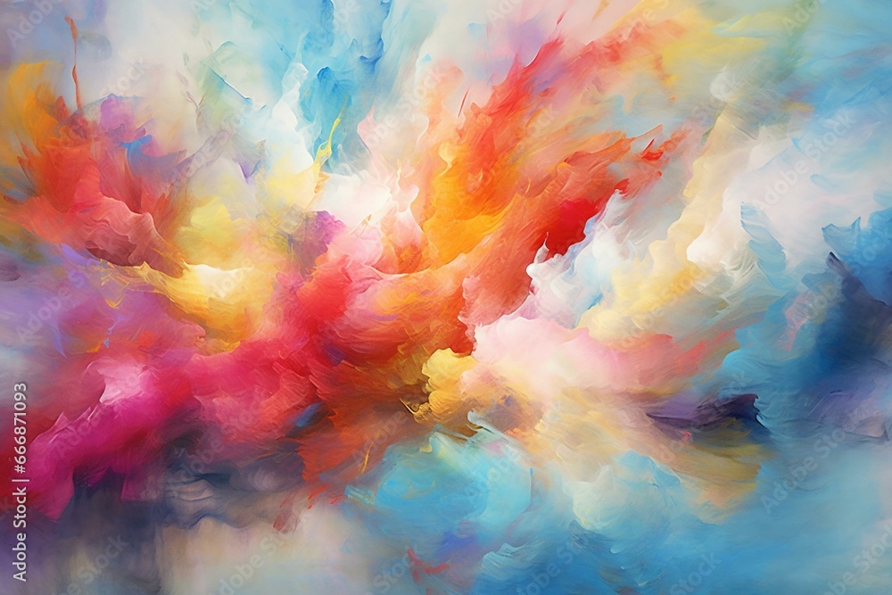 Colorful contemporary artwork with abstract oil painting brushstrokes and a vibrant watercolor-inspired background. Generative AI