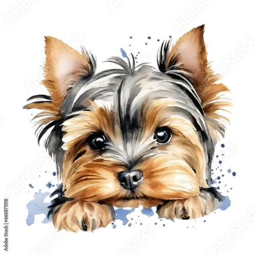 Yorkshire terrier puppy, Peeking Puppy Watercolor