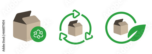 brown cardboard box recycle reuse green eco leaf environmental friendly symbol icon biodegradable