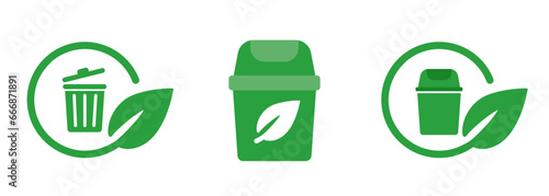 Recycle bin leaves eco biodegradable garbage waste management sustainable stamp seal icon