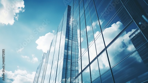 Skyline financial district  CBD urban cityscape and blue sky reflection