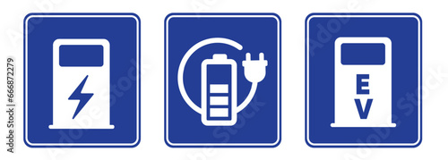 Electric vehicle charging station EV car charger sign blue color