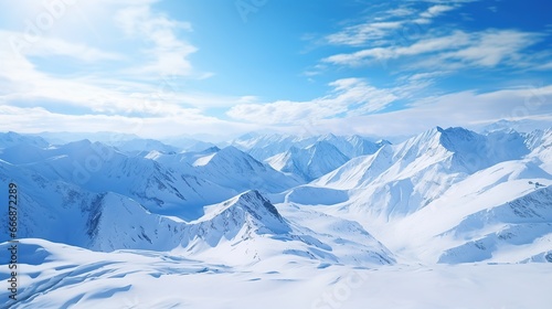White snowy montains with blue sky  travel and vacation lifestyle  resilience and challenges concept