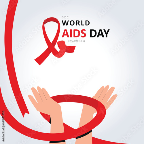 Free Vector Flat World Aids Day Poster With Ribbon For Social Media 