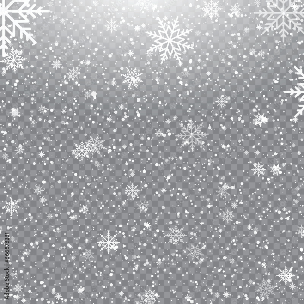Xmas and New Year pattern with falling snowflakes on transparent background. Vector Xmas and New Year pattern with falling snowflakes on transparent background. Vector