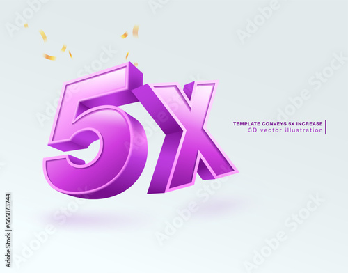5x number symbols. 3D vector illustration template. Isolated on white background.