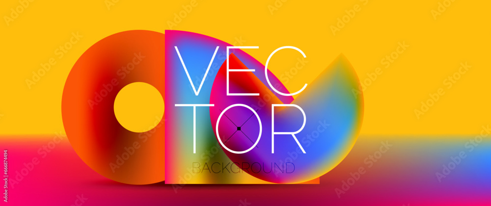 Sleek podium with abstract composition of squares, circles, and triangles, adorned with vibrant fluid gradients for wallpaper, banner, background, landing page, wall art, invitation, print, poster