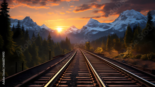 the railroad tracks during sunrise