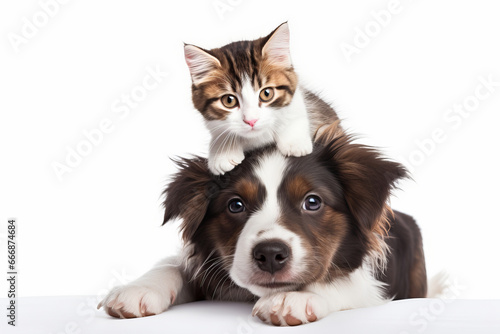 A heartwarming scene of a cat and a dog sitting together, showcasing their adorable companionship. The perfect family portrait. is AI Generative. photo