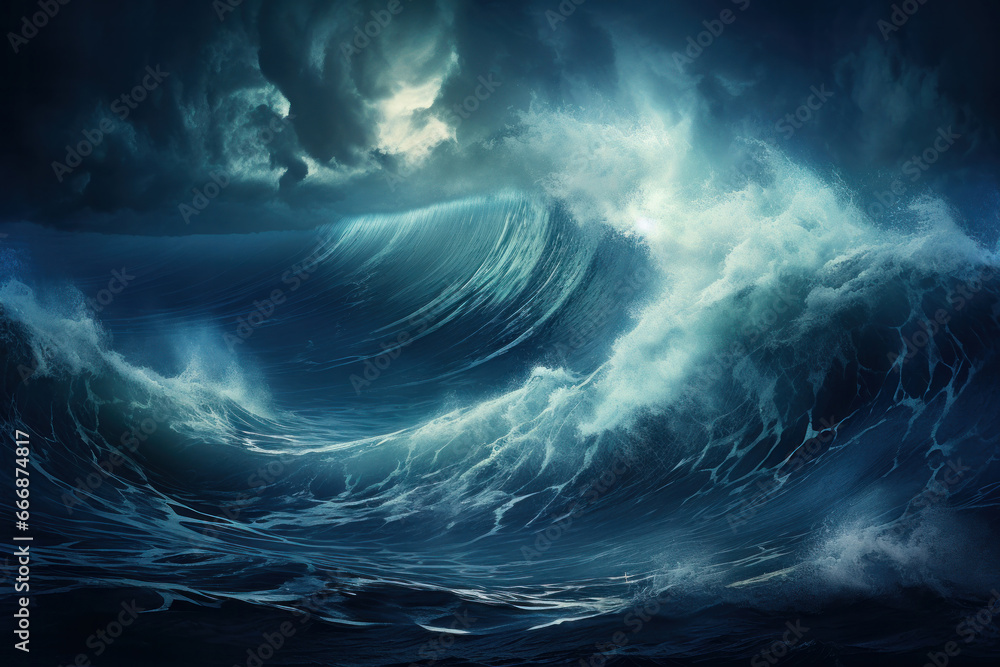 A night of thunder and lightning over a stormy sea, revealing the raw energy of the ocean fury. A mesmerizing meteorological display. AI Generative.