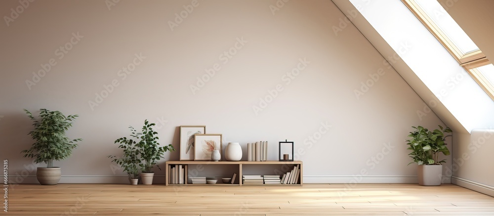 depiction of neat attic room with wood flooring