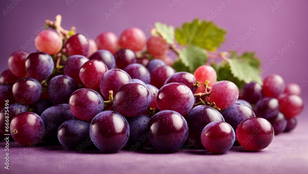 AI generated illustration of an abundance of juicy, ripe grapes on a purple background AI generated illustration of an abundance of juicy, ripe grapes on a purple background