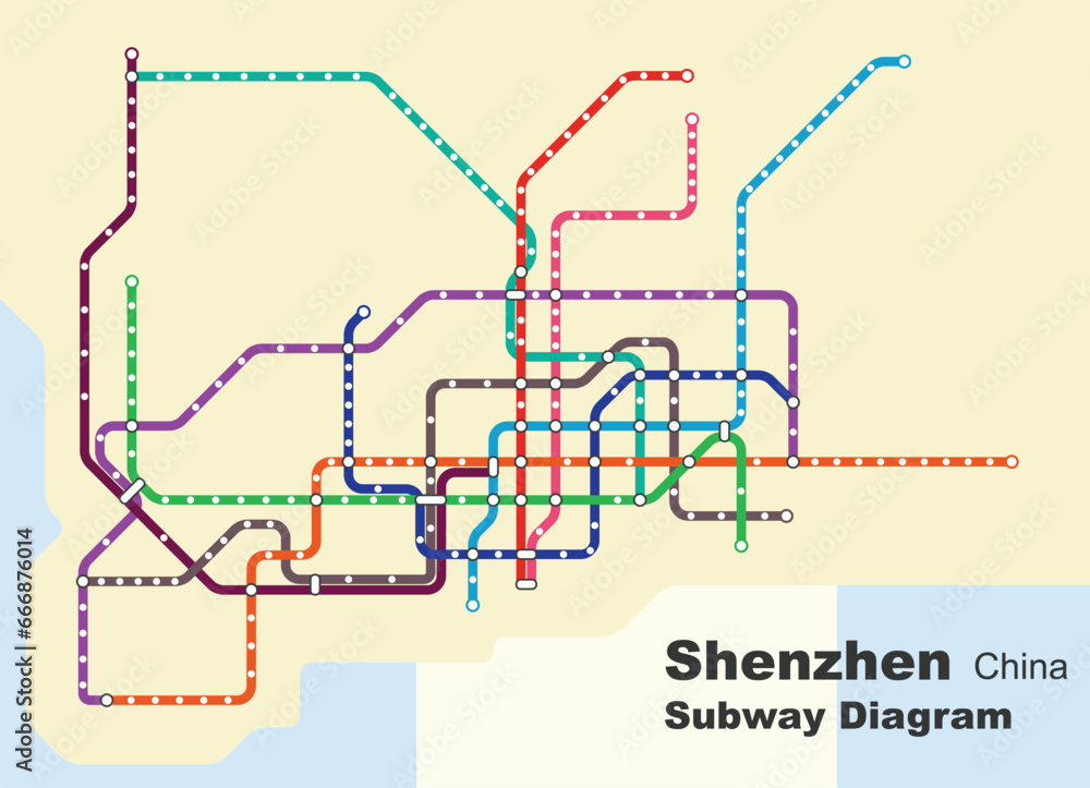 Obraz premium Layered editable vector illustration of the subway diagram of Shenzhen,China.