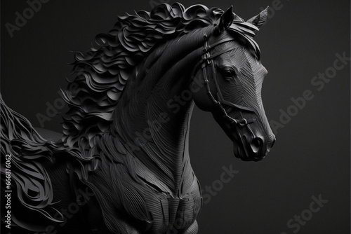 Big black horse paper statue © franck
