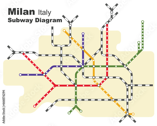 Layered editable vector illustration of the subway diagram of Milan,Italy.