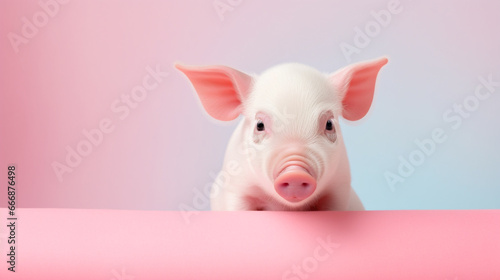 A serene picture of a piglet at rest, set against a blank canvas that accentuates its cuteness, copy space. © Kosal