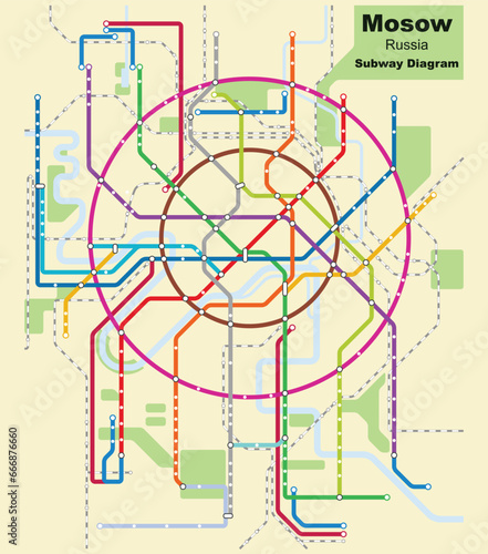 Layered editable vector illustration of the subway diagram of Mosow,Russia.