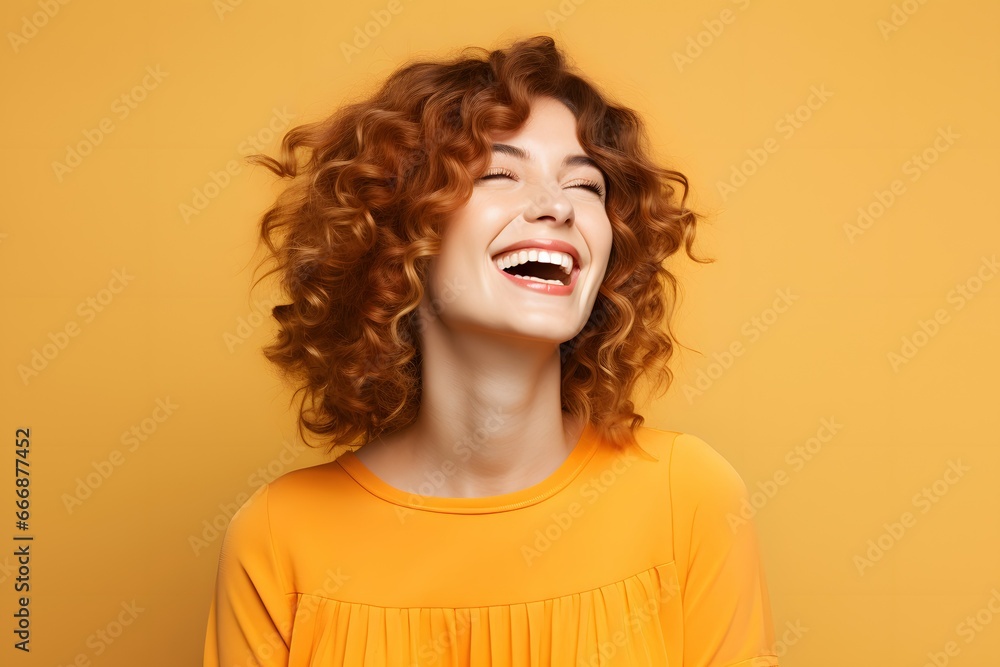 portrait of a woman on a yellow background portrait of a woman on a yellow background