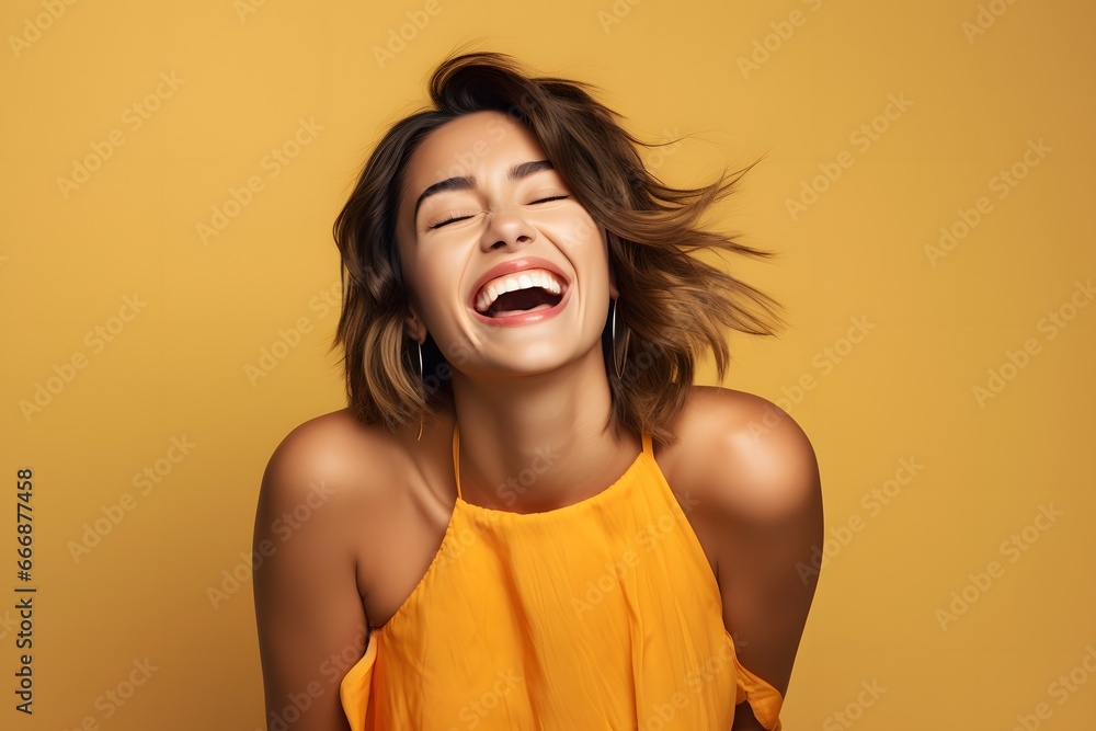 portrait of a woman on a yellow background portrait of a woman on a yellow background