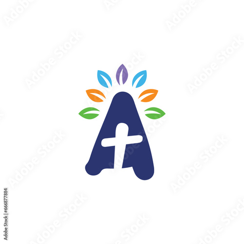 Letter A Kids Church Logo Design Template Inspiration, Vector Illustration.