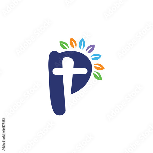 Letter P Kids Church Logo Design Template Inspiration, Vector Illustration.