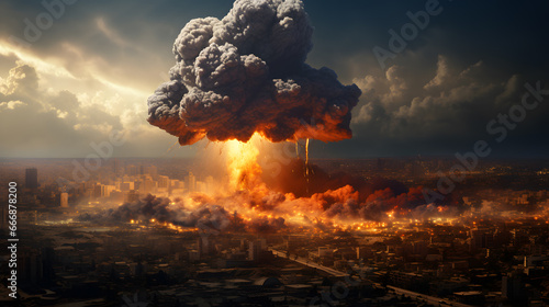 Atomic bomb explosion in urban centers