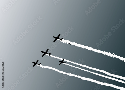 Aerobatic plane with smoke trails in the sky. Vector illustration with simple design. Military, show, flight, smoke trail, sky, airshow
