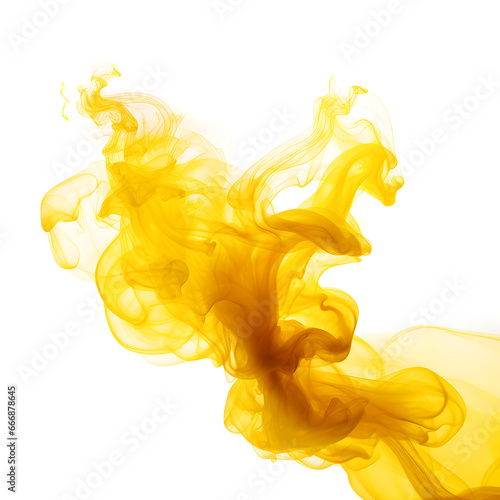 Yellow smoke, dissolving in water abstract on white background