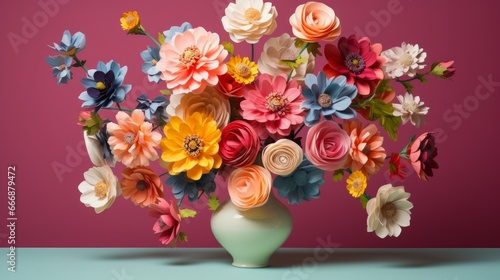 Handmade paper flowers arranged in a vase © KerXing