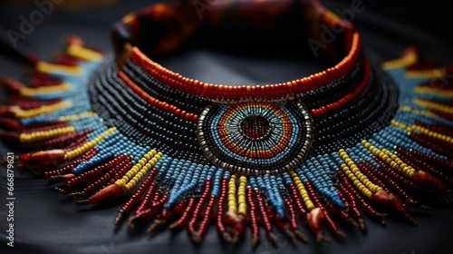 Intricate beadwork on a traditional tribal necklace photo