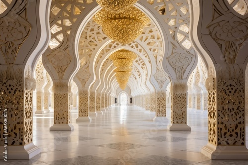 Ornate arches and intricate designs in gold and white for Mawlid © KerXing
