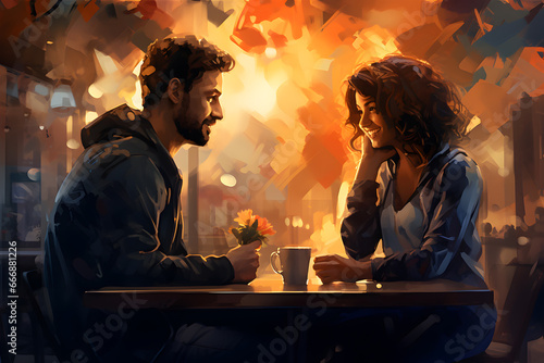 Capturing Heartfelt Moments: Friends and Loved Ones Bond Over Coffee - Art Celebrating Warmth and Connection - International coffee day concept.