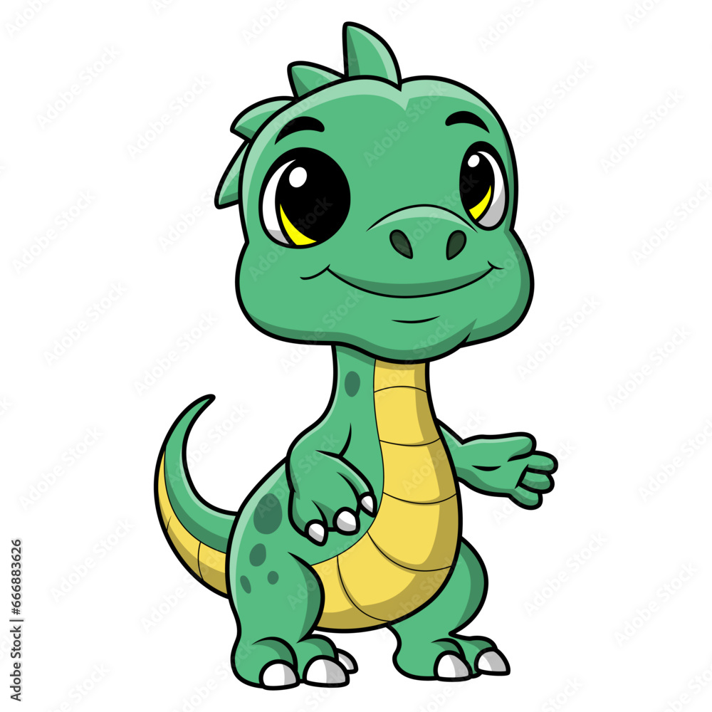 Fototapeta premium Cute green dinosaur cartoon on white background