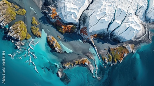 Environmental Sciences: A satellite image of a melting glacier in the polar region. photo