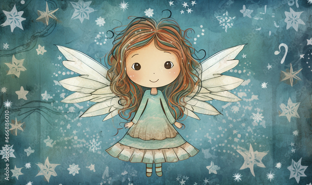 a cute christmas angel on textured wasted paper background