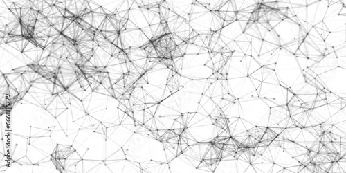 Futuristic black and white background Lines, points, and polygons  Abstract white background with dots and lines Network connection structure.