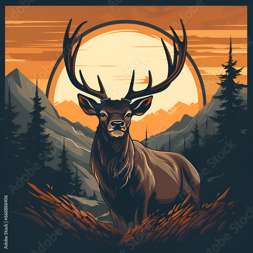 Deer Vector Style Illustration Cartoon Style Illustration Painting Drawing photo