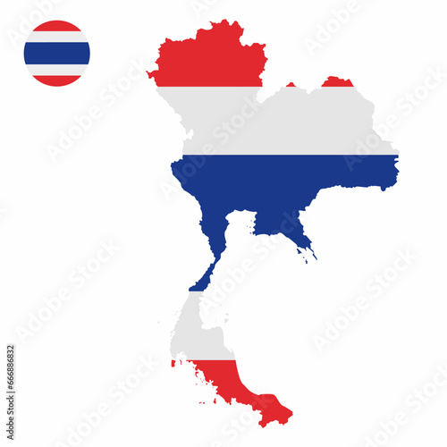 Vector set of Thailand high detailed map flag and national flag round badge isolated on white background.