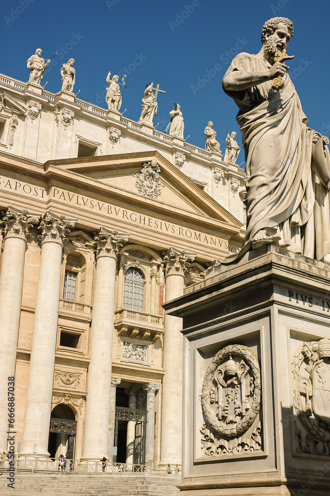 Vatican Saint Peter Facade and Saint Peter Statue