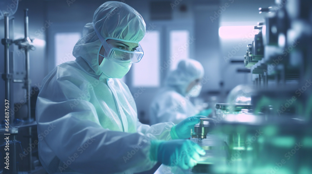 A medicine factory scientist worker work in Laboratory Plants Process. medical doctor working research in pharmaceutical industry. - obrazy, fototapety, plakaty 