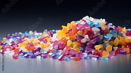 Crushed plastic granules on a white background.