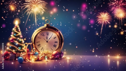 new year clock with celebration 