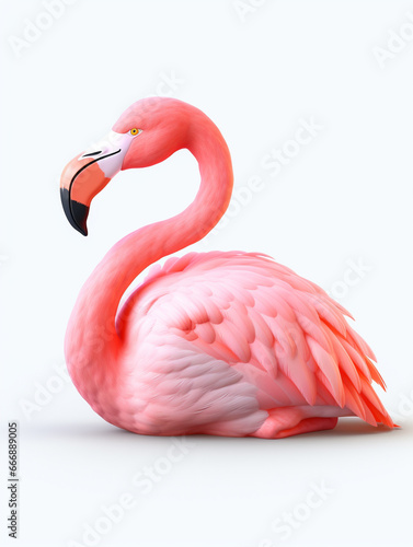 A 3D Cartoon Flamingo Sleeping Peacefully on a Solid Background