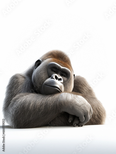 A 3D Cartoon Gorilla Sleeping Peacefully on a Solid Background