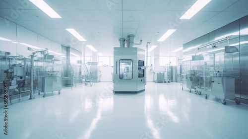 Interior of Pharmaceautical clean room, industrial design for large scale chemical production in controlled sterile conditions. photo