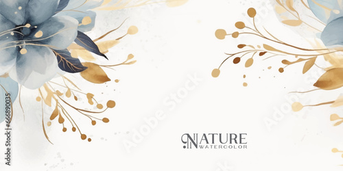 Winter background design with watercolor brush texture, Flower and botanical leaves watercolor hand drawing. Abstract art wallpaper design for wall arts, wedding and VIP invite card.