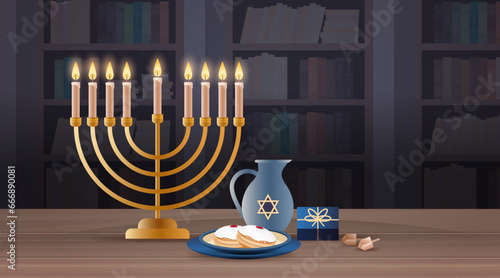 menorah icon happy hanukkah judaism religious holidays hebrew celebration banner candelabrum with candles