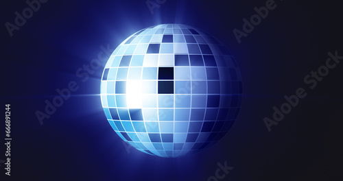 Abstract blue mirrored spinning round disco ball for discos and dances in nightclubs 80s  90s luminous background