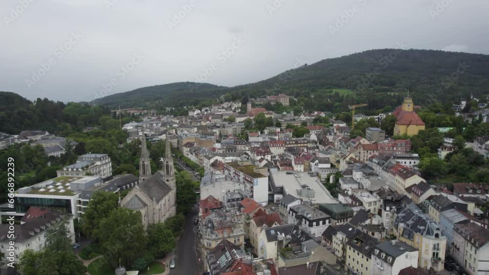 Baden Baden spa town in southwestern Germany, establishing aerial shot, day Baden Baden spa town in southwestern Germany, establishing aerial shot, day